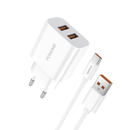FONENG wall charger EU45 2.4A 12W 2xUSB + cable USB-C White