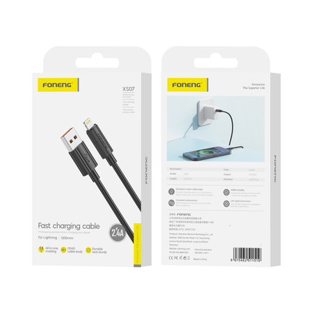 FONENG cable XS07 Lightning 2.4A 1M Black