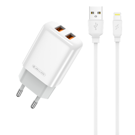 JELLICO Netz-Ladegerät EU02 2.4A 12W 2xUSB + Kabel Lightning weiss