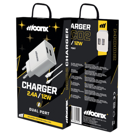 MOONX wall charger MC02 2.4A 12W 2xUSB + cable Lightning White
